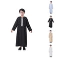 thumbnail image 1 of Boys Kaftan Thobe with Pockets Long Sleeve Crewneck Button Down Kaftan Muslim Boys Thobe with Chest Pocket, 1 of 9