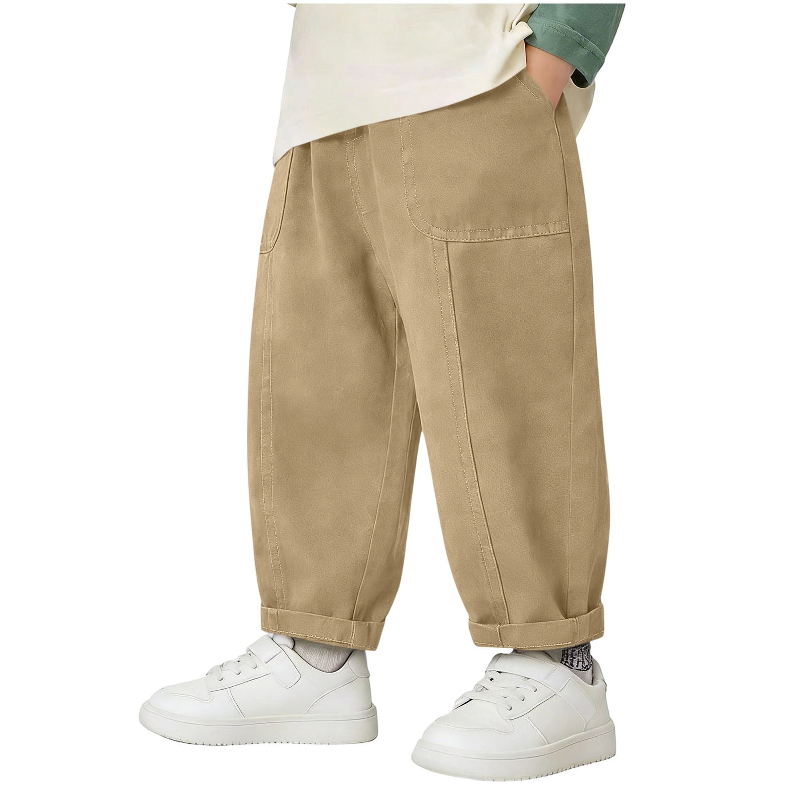 Boys Khaki Jogger Harem Pants Cotton Soft Tapered Cuffed Casual with ...