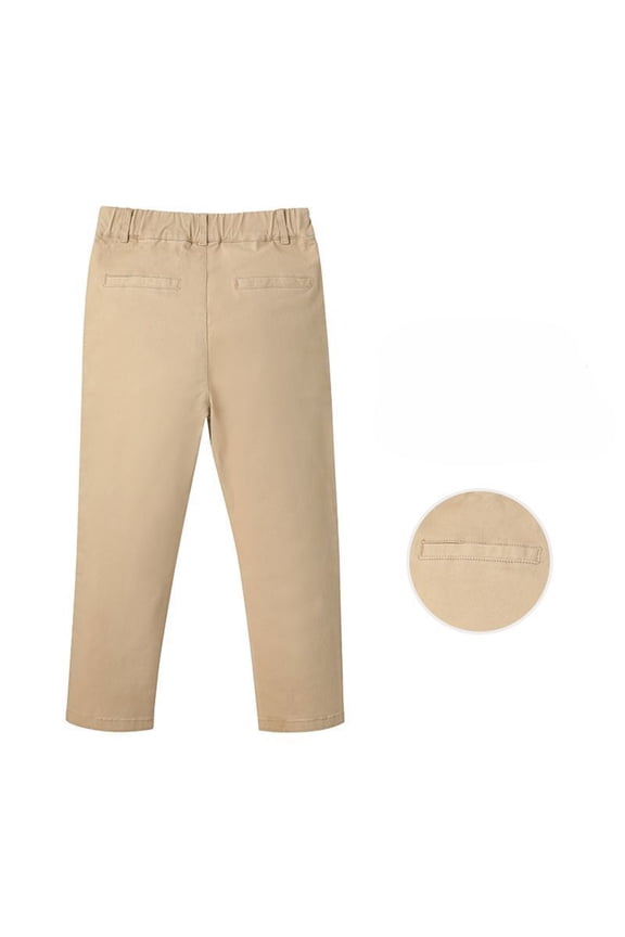 Boys Khaki School Pants with Elastic Waist - Stretchable Dress Trousers for Teenagers, Comfortable Casual Long Pants for Daily Wear, Durable Uniform Pants for Boys Ages 3-18 Years(Beige,9-10Years)
