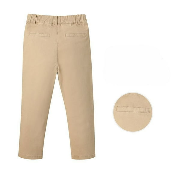 Boys Khaki School Pants with Elastic Waist - Stretchable Dress Trousers for Teenagers, Comfortable Casual Long Pants for Daily Wear, Durable Uniform Pants for Boys Ages 3-18 Years(Beige,9-10Years)