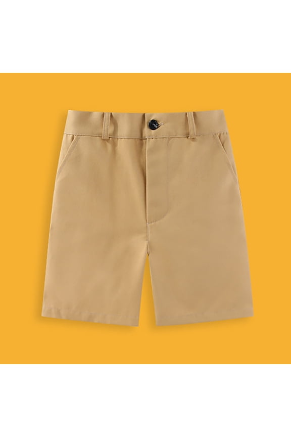 Boys Khaki Shorts Boys Dress Shorts Flat Front Button Waist Lightweight Formal Preppy School Uniform Shorts with Pockets for Boy