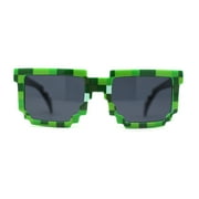 SA106 Boys Kid Size 8-bit Pixel Horn Rim Gamer Plastic Sunglasses Green Black