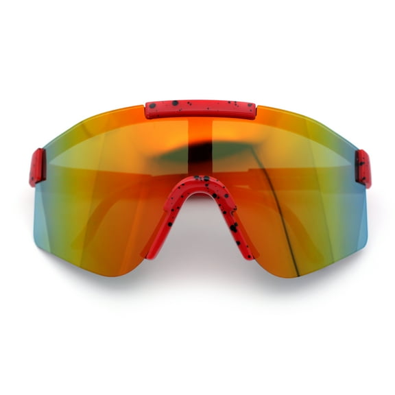 Boys Kid Size Large Shield Rimless Sport MTB Plastic Sunglasses Red - Orange Mirror