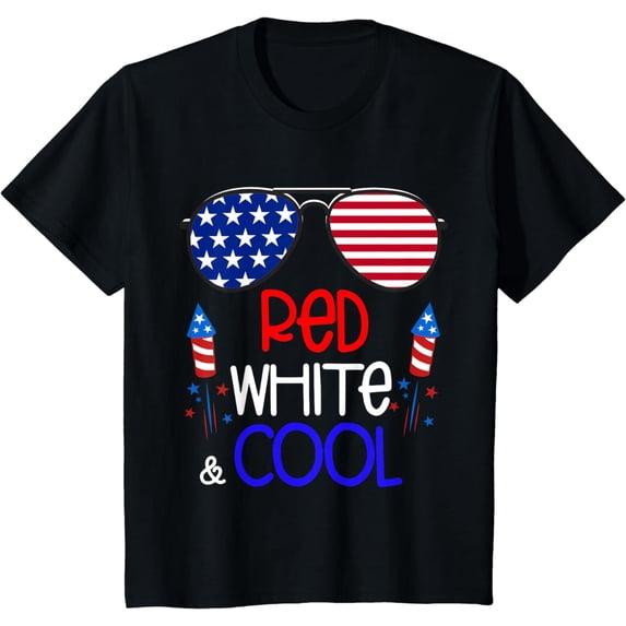 Boys Kids 4th Of July Red White And Cool Sunglasses Girls T-Shirt