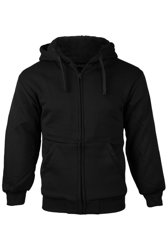 Boys Kids Athletic Soft Sherpa Lined Fleece Zip Up Hoodie Sweater Jacket (Black, XL)