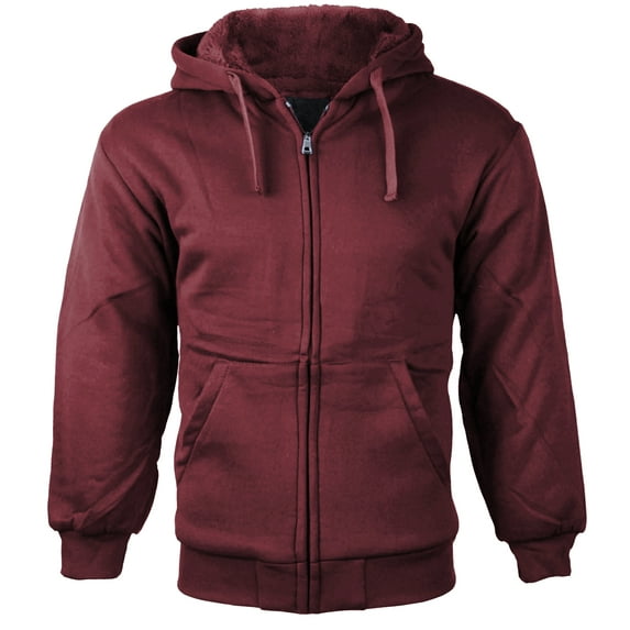 Boys Kids Athletic Soft Sherpa Lined Fleece Zip Up Hoodie Sweater Jacket (M (10-12), Burgundy)