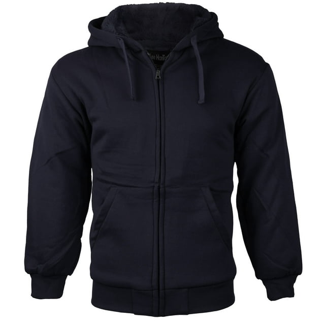 Boys Kids Athletic Soft Sherpa Lined Fleece Zip Up Hoodie Sweater Jacket (Navy, XL)
