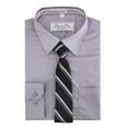 thumbnail image 1 of Boys Kids Cotton Blend Long Sleeve Button Up Solid Dress Shirt Set And Tie Set (Grey, 16), 1 of 1