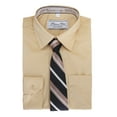 thumbnail image 1 of Boys Kids Cotton Blend Long Sleeve Button Up Solid Dress Shirt Set And Tie Set (Khaki, 16), 1 of 1