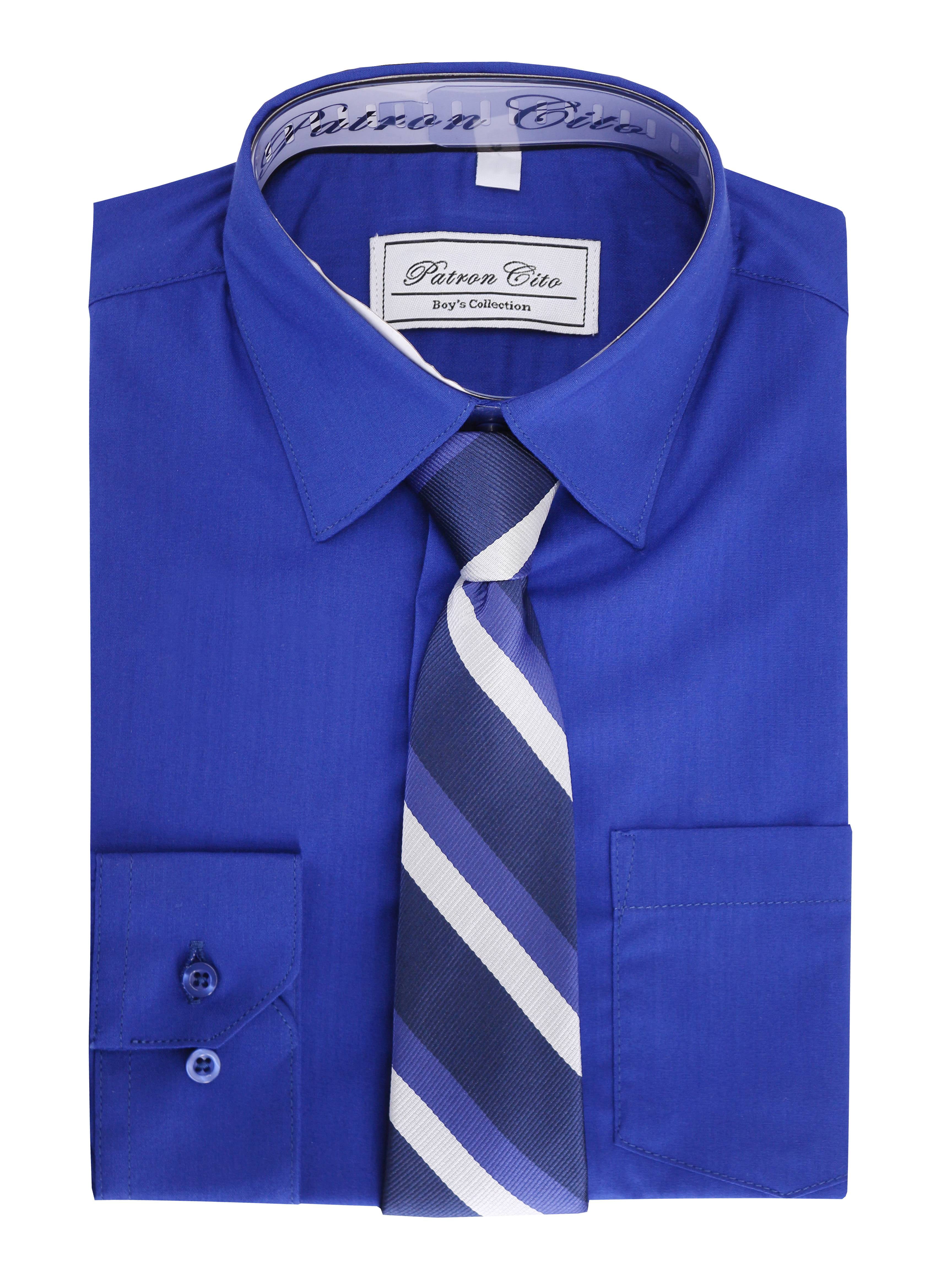 children's dress shirts and ties Black n Bianco Boys Elite Button Down Dress Shirt in Light Blue with Navy Neck Tie