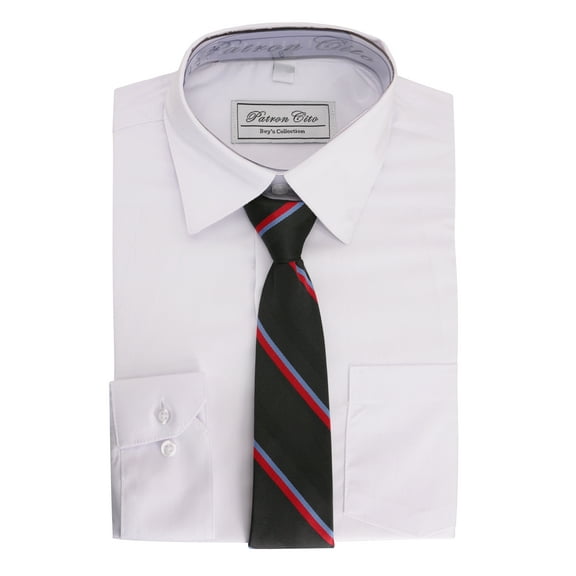 Boys Kids Cotton Blend Long Sleeve Button Up Solid Dress Shirt Set And Tie Set (White, 6)