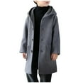thumbnail image 1 of Boys Kids' Hooded Wool-blend Trench Coat Button Down Mid-length Jacket Winter Casual Warm Long Sleeve Outerwear 2-15Y, 1 of 9
