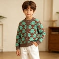 thumbnail image 1 of Boys Kids Knit Cardigan Sweater Button Front Crew Neck Long Sleeve Bear Print Green Size 1-8,Size 3-4 T, 1 of 8