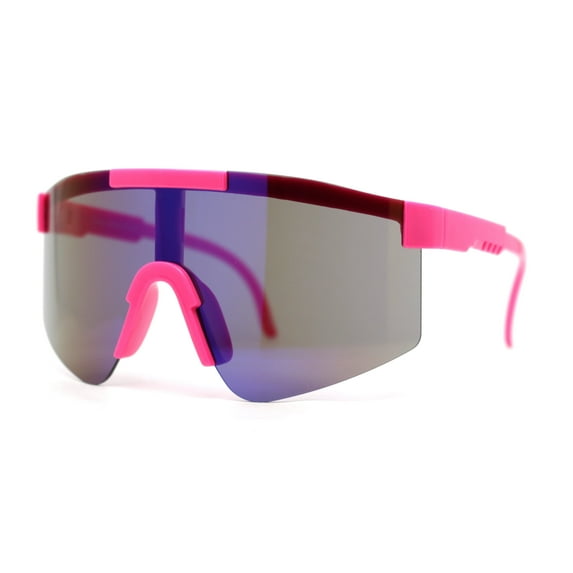 Boys Kids Rimless Color Mirror Neon Wrap Curved Sport Sunglasses Pink - Purple Mirror