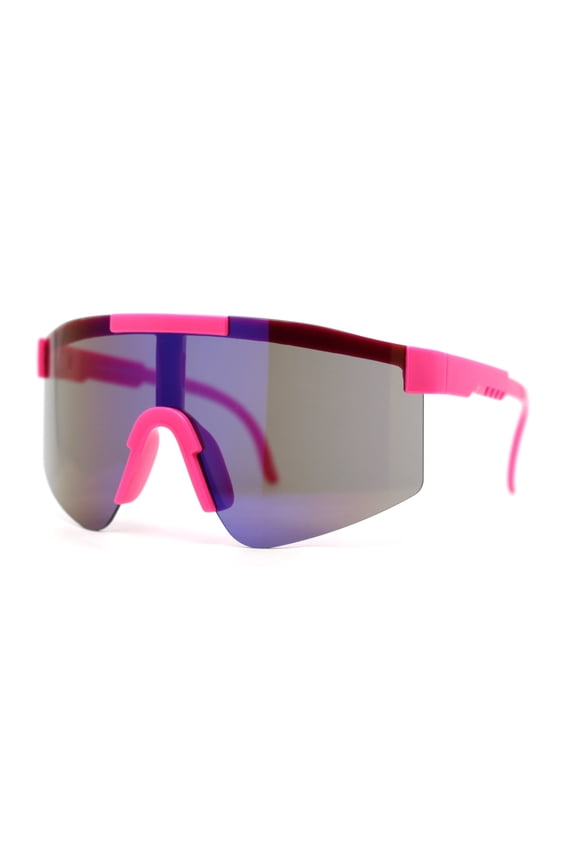 Boys Kids Rimless Color Mirror Neon Wrap Curved Sport Sunglasses Pink - Purple Mirror