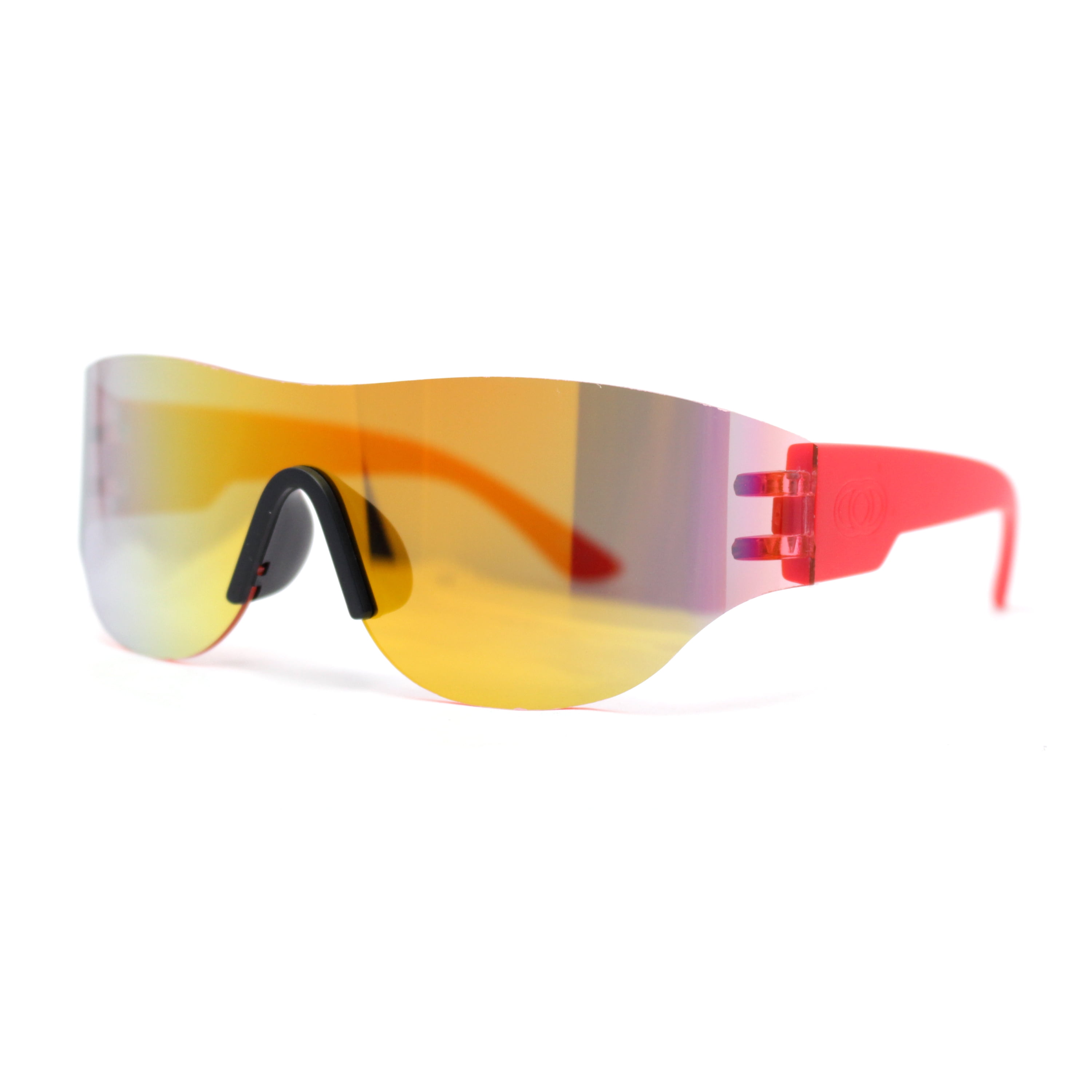 Boys Kids Rimless Shield Color Mirror Wrap Curved Sport Sunglasses Red