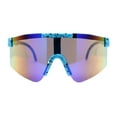 thumbnail image 1 of Boys Kids Size 80s Paint Splatter Oversize Rimless Sport Plastic Sunglasses Blue - Blue Mirror, 1 of 4