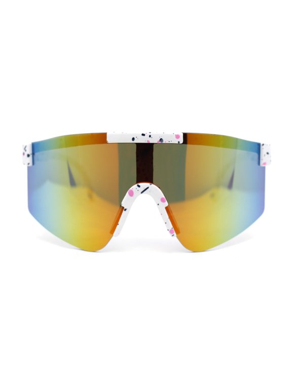 Boys Kids Size 80s Paint Splatter Oversize Rimless Sport Plastic Sunglasses White - Orange Mirror