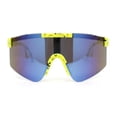 thumbnail image 1 of Boys Kids Size 80s Paint Splatter Oversize Rimless Sport Plastic Sunglasses Yellow - Blue Mirror, 1 of 4