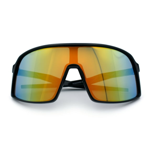 Boys Kids Size Color Mirror Large Shield Sport MTB Plastic Sunglasses Black - Orange Mirror