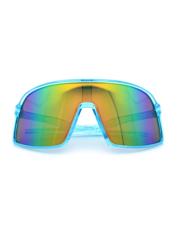 Boys Kids Size Color Mirror Large Shield Sport MTB Plastic Sunglasses Blue - Orange Mirror