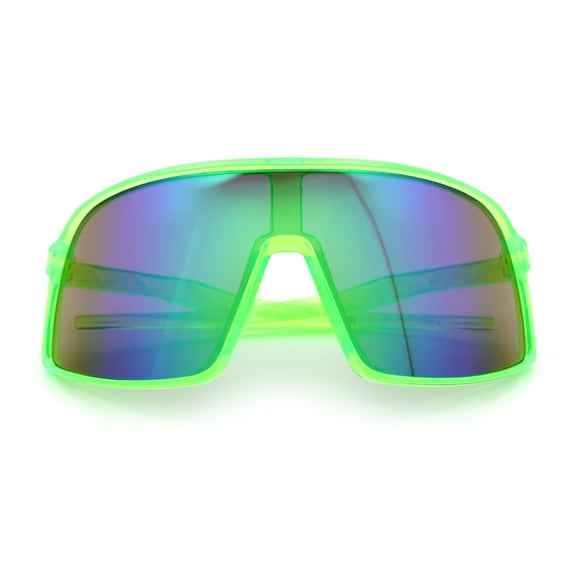 Boys Kids Size Color Mirror Large Shield Sport MTB Plastic Sunglasses Green - Green Mirror