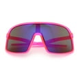 thumbnail image 1 of Boys Kids Size Color Mirror Large Shield Sport MTB Plastic Sunglasses Pink - Purple Mirror, 1 of 8