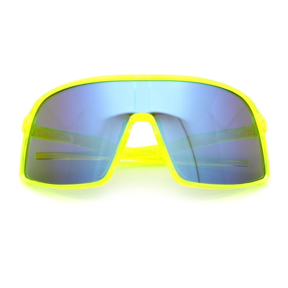 Boys Kids Size Color Mirror Large Shield Sport MTB Plastic Sunglasses Yellow - Blue Mirror