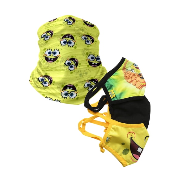 Boys Kids Spongebob Squarepants 3 Pack Reusable Face Masks & Neck Face Cover
