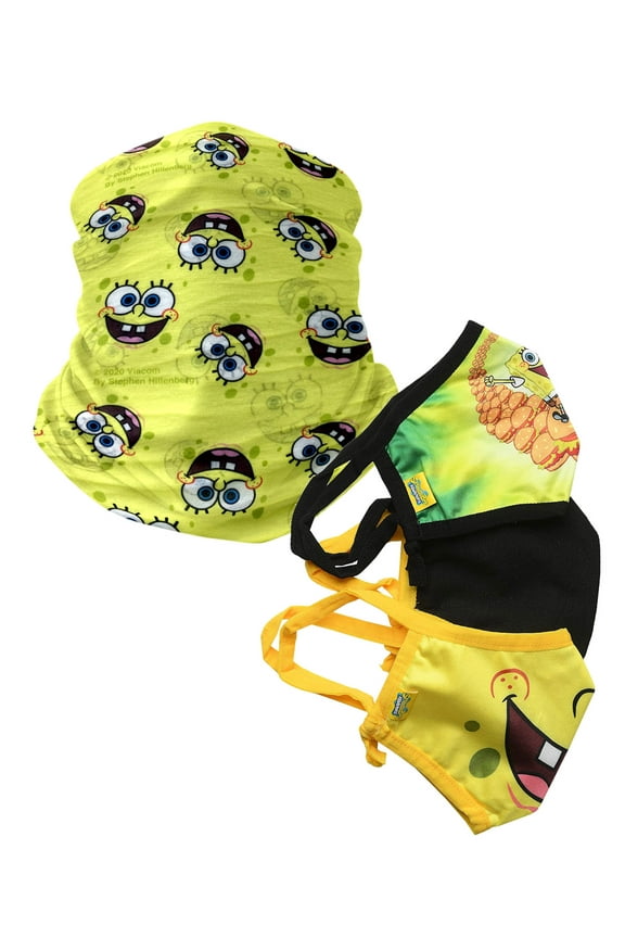 Boys Kids Spongebob Squarepants 3 Pack Reusable Face Masks & Neck Face Cover