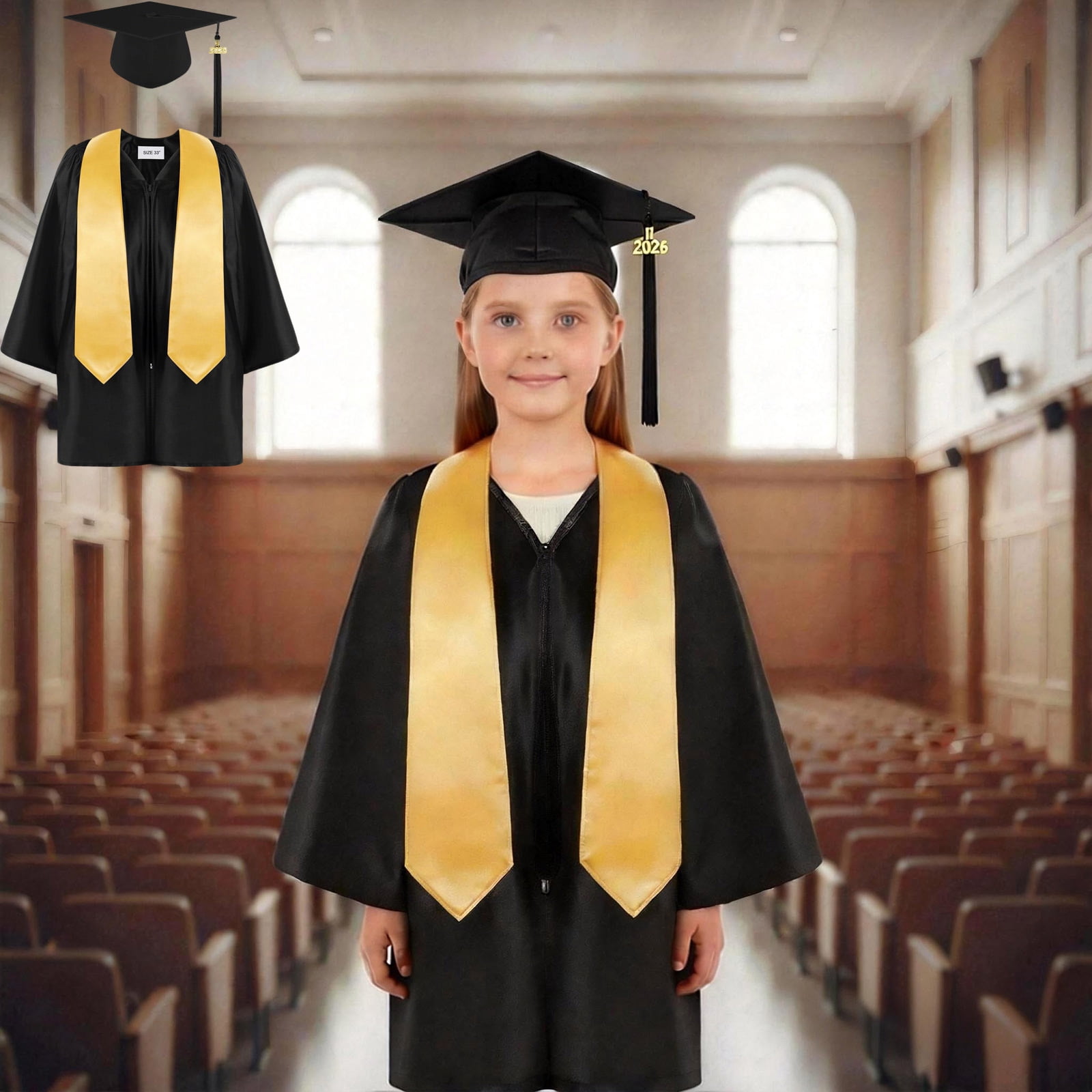 Boys Kindergarten Graduation Cap and Gown for Toddler Black Graduation Cap Class of 2026 Graduation Dress Outfit 6-8 Years