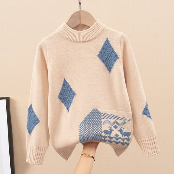 Boys Knit Sweater Gradient Color Long Sleeve Crewneck Pullover Soft Comfortable Casual Wear for Kids Children Youth