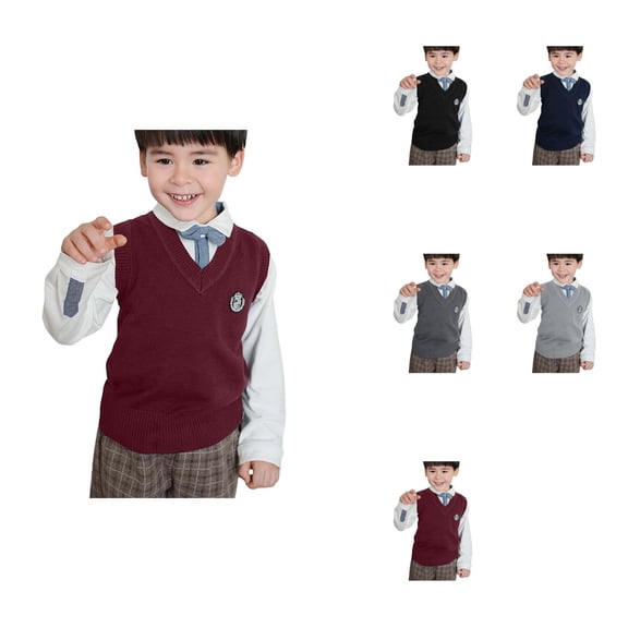 Boys Knit Sweater Vest, Warm V-Neck Pullover for Layering, Casual & School Uniform, Autumn and Winter Daily Wear