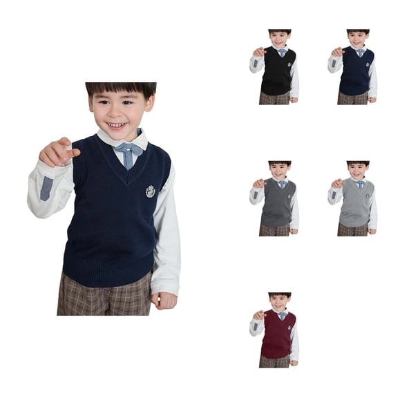 Boys Knit Sweater Vest, Warm V-Neck Pullover for Layering, Casual & School Uniform, Autumn and Winter Daily Wear