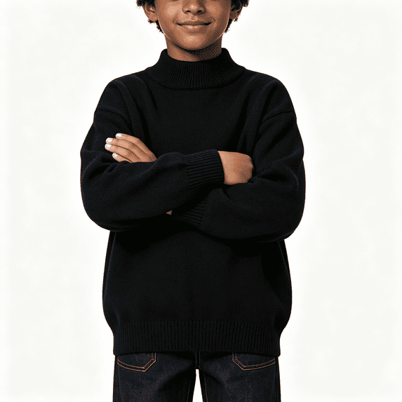 Boys Knit Turtleneck Sweaters Casual Soft Warm Long Sleeve Pullover Kids Winter Clothes Black 14