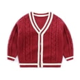 thumbnail image 1 of Boys' Knit Velvet Autumn/Winter Warm Anti-Pilling Striped Button Down Cardigan Sweater, 1 of 9