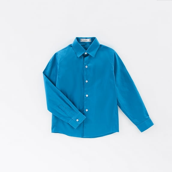 Boys' Lake Blue Shirt Colorful Button Up with Stand Up Collar Suit Style Dress Lining