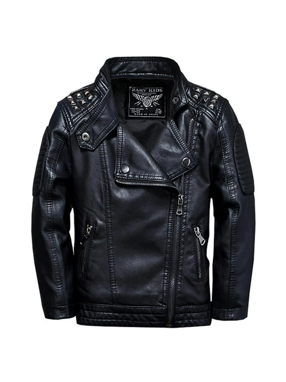 Boys Leather Jackets Studded Fashion Girls Motorcycle Kids Jacket