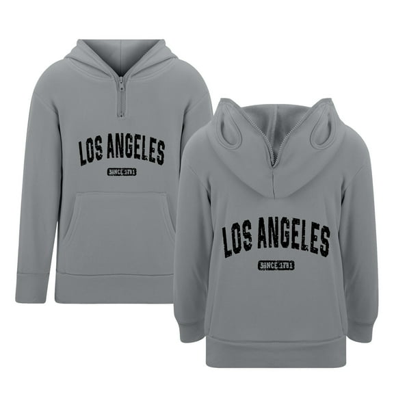 Boys Letter Print Pullover Zip Up Hoodie With Pockets For Casual School Outdoor Wear Crew Neck Cute Pullover Relaxed Fit Tops