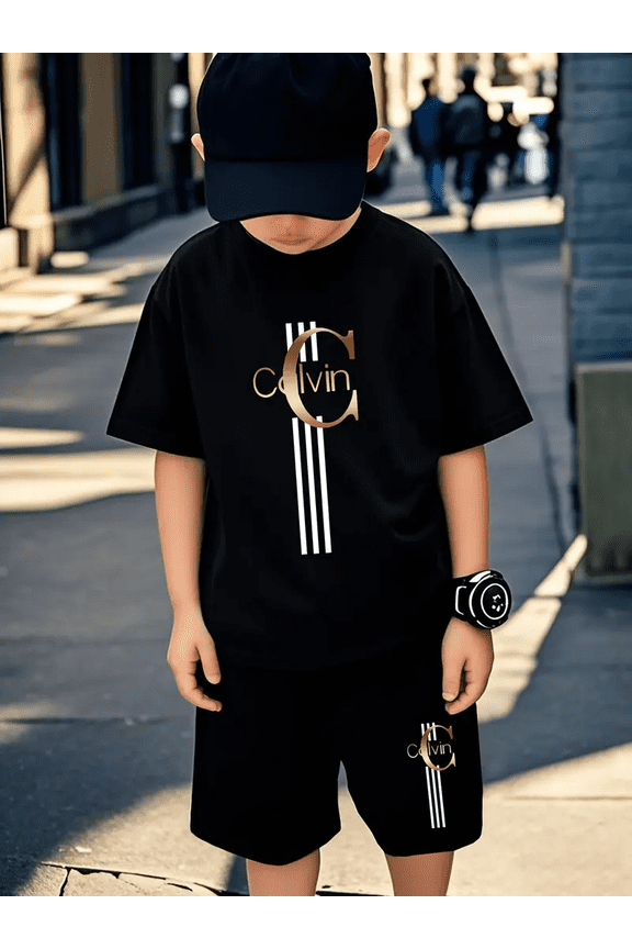 Boys' Letter Print T-Shirt & Shorts Set, 2-Pack