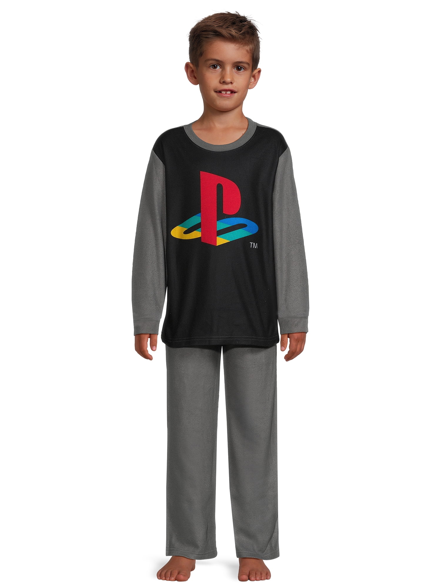 2-piece Kid Boy Letter Football Print Long-sleeve Gray Top and Dark Green Pants Set