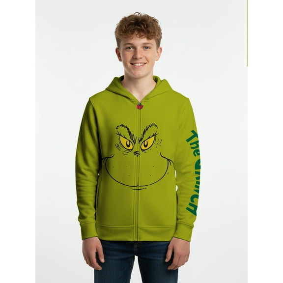 Dr Seuss Grinch Boys Cosplay Graphic Zip Hoodie, Sizes XS-XXL