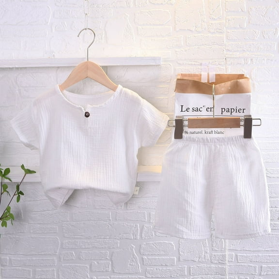 Boys Lightweight 2 Piece Summer Outfits Sets Size 1-8 Toddlers Kids Casual Solid Short Sleeve Tops and Shorts Going-Out Loungewear Set