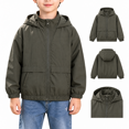 thumbnail image 1 of Boys Lightweight Hooded Windbreaker Jacket, Long Sleeve Full Zip Loose Fit with Pockets for Casual Outdoor Wear, Army Green, 4-5 Years, 1 of 7