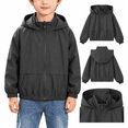 thumbnail image 1 of Boys Lightweight Hooded Windbreaker Jacket, Long Sleeve Full Zip Loose Fit with Pockets for Casual Outdoor Wear, Dark Gray, 8-9 Years, 1 of 7