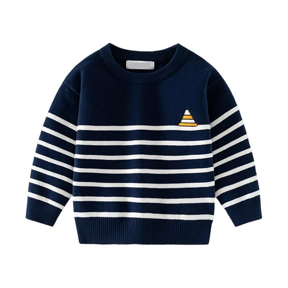 Boys Lightweight Knit Pinstripe Round Neck Sweater Soft Layered Crewneck Long Sleeve Tee