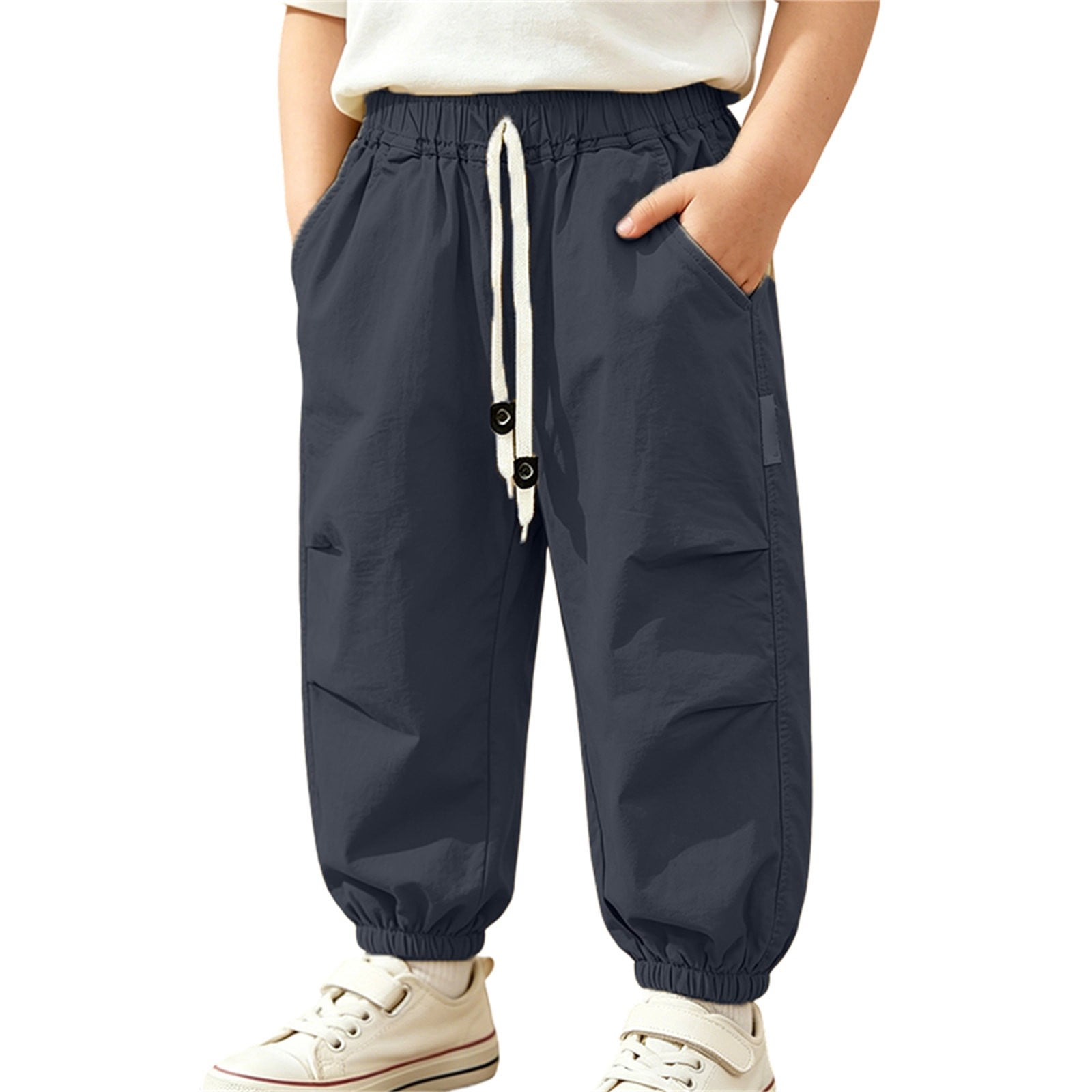 Boys Lightweight Pleated Jogger Pants, Elastic Waist Drawstring Casual — free download