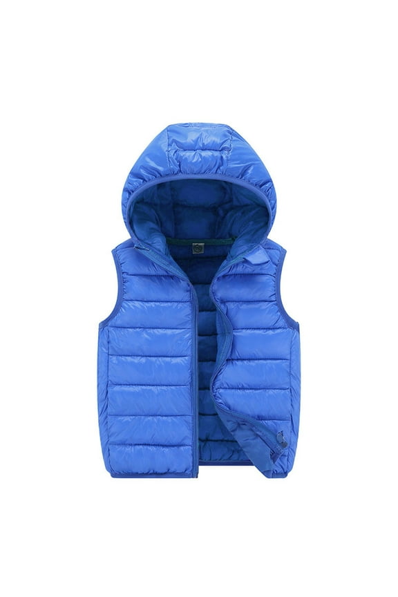 Boys Lightweight Puffer Vest with Hood Solid Water-Resistant Sleeveless Jacket Packable Down Vest Fall Zip Coat with Pocket Winter Hoodie Outwear for Kids Blue, 8-10 Years