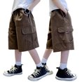 thumbnail image 1 of Boys Lightweight Solid Cargo Knee Length Shorts, Elastic Waist Multi Pocket Loose Fit Kids Utility Shorts for Summer School Outdoor Daily Home Casual Wear(Brown,13-14 Years), 1 of 5