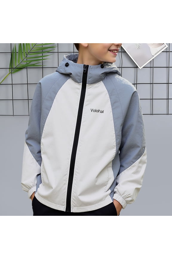 Boys' Lightweight Sun Protection Hooded Jacket for Summer Outdoor Activities